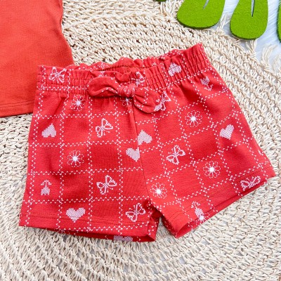  Conj. Blusa Lovely Heart e Short Flores com Borboletas - Cor Telha